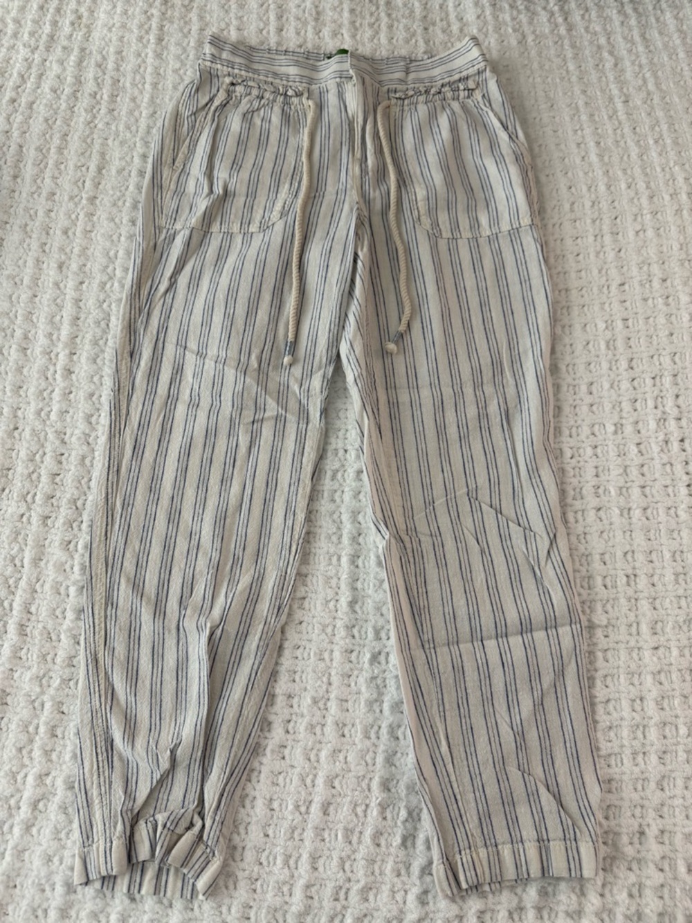 Anthropologie Striped Drawstring Joggers in White and Navy